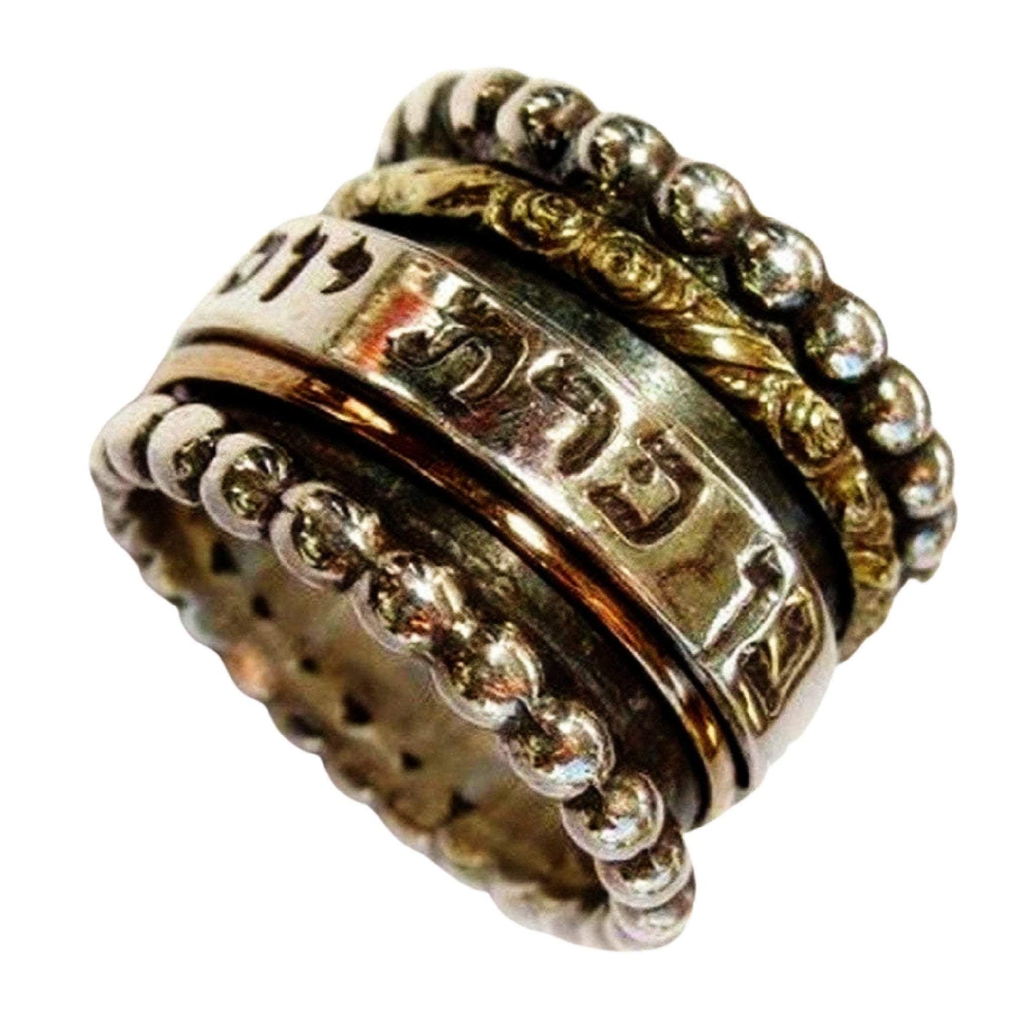 Hebrew 3 Spinner Ring in Sterling Silver & 9k Yellow Gold Kabbalah Solid  Jewelry | eBay